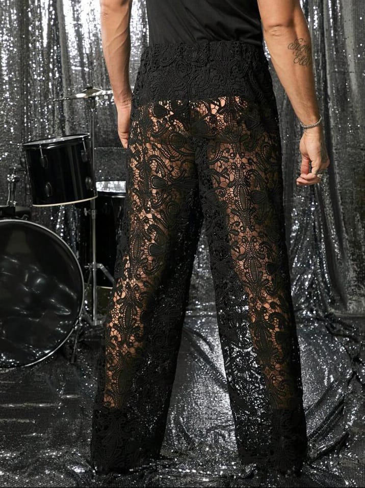 WILDFASHION Men's Sexy sheer Lace Fabric Loose Lounge Pant